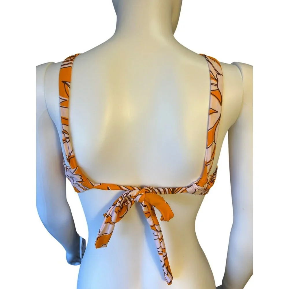 Kona Sol Women's Multi-Way Floral Strapless Bikini Top In Orange Size M (8-10)